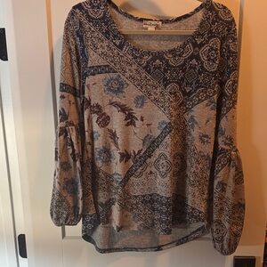 Elegant Blue and Cream Patchwork Blouse